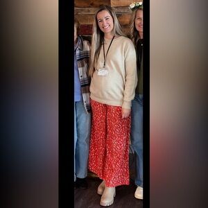 Maternity Red Floral Wide-Leg  Pants